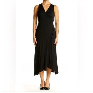 Gap Wrap Midi Dress Size Medium Womens Black Stretch Sleeveless EUC‎